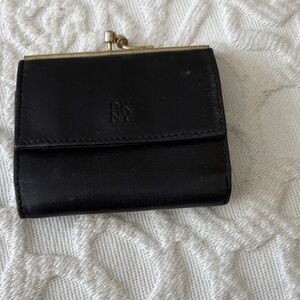 Black Leather Coin Wallet with Kiss-Lock Accent DKY brand